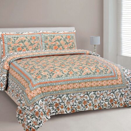 Ethnic Jaipuri 90×108 Inches Double Bed Sheet with 2 Pillow Covers | Jaipuri Print Bedsheet