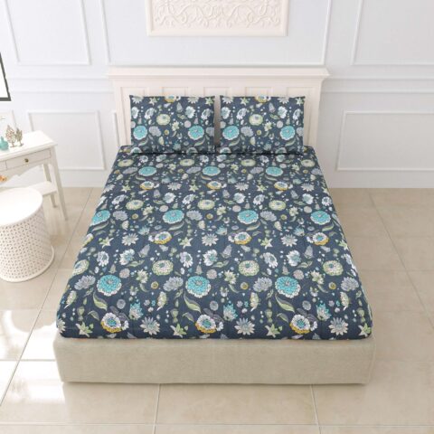 Fitted 108x108 Inches Diva King Size Bed Sheet Made with Glace Cotton + 2 Pillow Covers