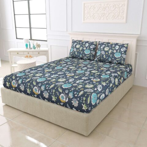 Fitted 108x108 Inches Diva King Size Bed Sheet Made with Glace Cotton + 2 Pillow Covers - Image 2