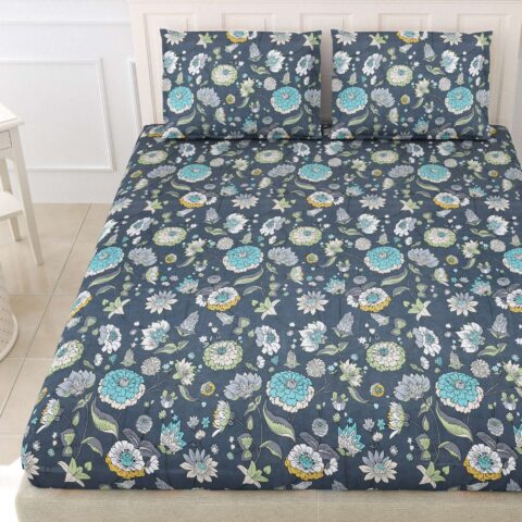 Fitted 108x108 Inches Diva King Size Bed Sheet Made with Glace Cotton + 2 Pillow Covers - Image 3