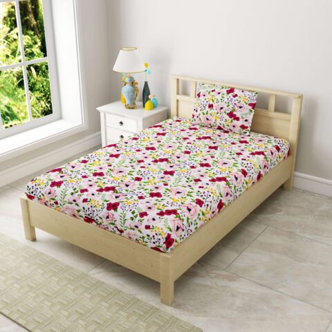 Single Bed 60x90 Inches Fitted Mix/Glace Cotton Bedsheet