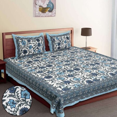 Pure Cotton Double Bed Sheet 90×108 Inches + 2 Pillow Covers + Fast Colours + Queen Size Cotton Bedsheet