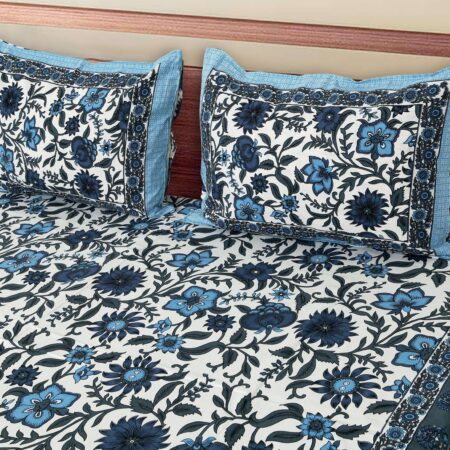 Pure Cotton Double Bed Sheet 90×108 Inches + 2 Pillow Covers + Fast Colours + Queen Size Cotton Bedsheet