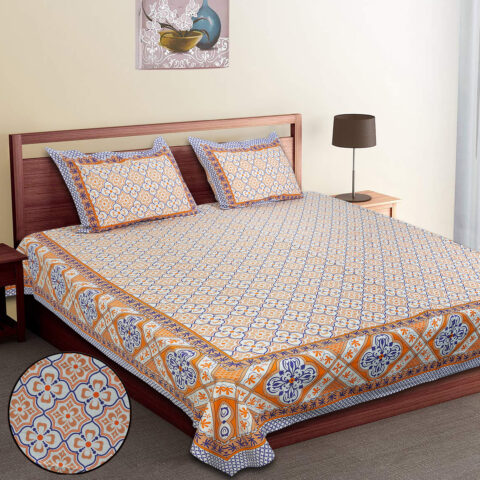 Sanskriti Collection |100x108 Inches King Size Cotton Bedsheet | 2 Pillow Covers | Fast Colours