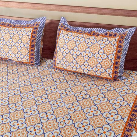 Sanskriti Collection |100×108 Inches King Size Cotton Bedsheet | 2 Pillow Covers | Fast Colours