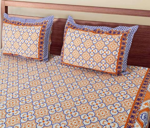 Sanskriti Collection |100x108 Inches King Size Cotton Bedsheet | 2 Pillow Covers | Fast Colours - Image 4