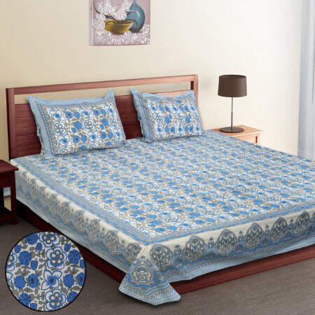 Sharma Decoration | Sanskriti Pure Cotton King Size Bedsheet 100×108 Inches | 2 Pillow Covers