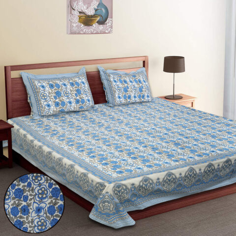 Sharma Decoration | Sanskriti Pure Cotton King Size Bedsheet 100x108 Inches | 2 Pillow Covers