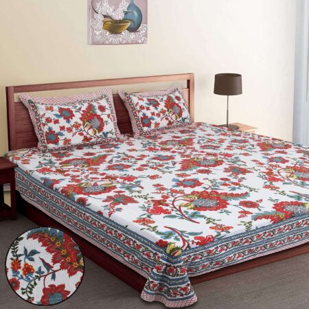 Utsav Collection | King Size100x108 Inches Pure Cotton Bedsheet | 2 Pillow Covers