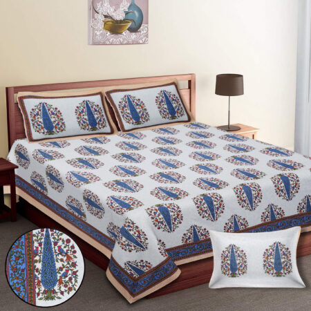 70×100 Inches Diwan Bed Sheet | 2 Pillow Covers | Artistic Collection |100% Cotton