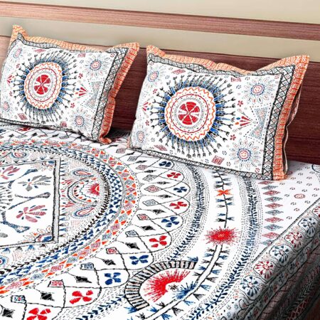 Diwan Bed Sheet 70×100 Inches | Pure Cotton | Artistic Collection | 2 Pillow Covers | Fade Resistant