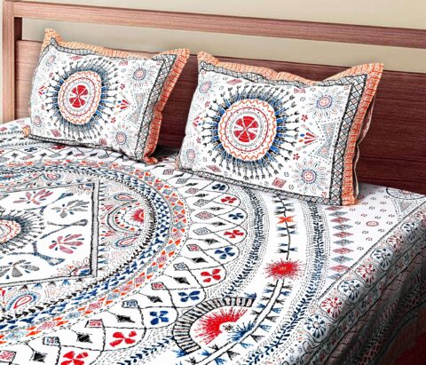 Diwan Bed Sheet 70x100 Inches | Pure Cotton | Artistic Collection | 2 Pillow Covers | Fade Resistant - Image 3