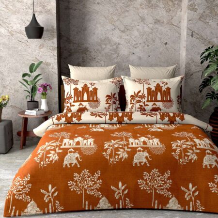 Mustard Colour 108×108 Inches King Size Bedsheet made with Glace Cotton | Cosmos Collection | 2 Pillow Covers