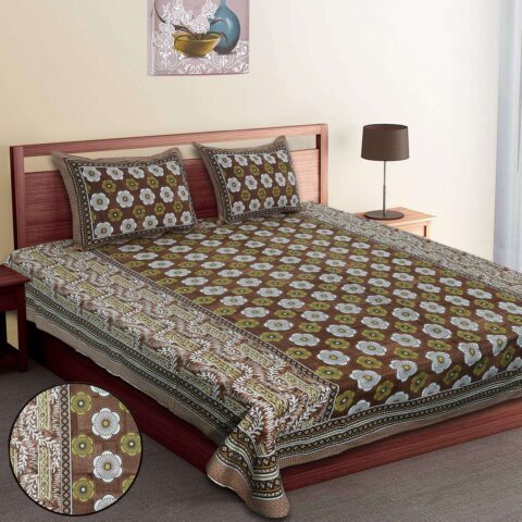 Fortune 90x108 Inches Pure Cotton Double Bed Sheet | 2 Pillow Covers | Machine Washable | Fast Colours