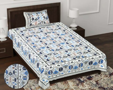 Pure Cotton Single Bedsheet 5x7.5 Feet + 1 Pillow Cover + Geometrical Print Collection + 60x90 Inches