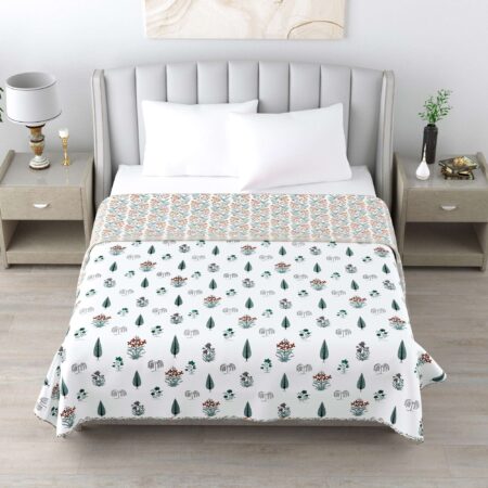 Flannel Filling Grey Leaves Double Bed 100% Cotton Dohar or Quilt in 90×100 Inches