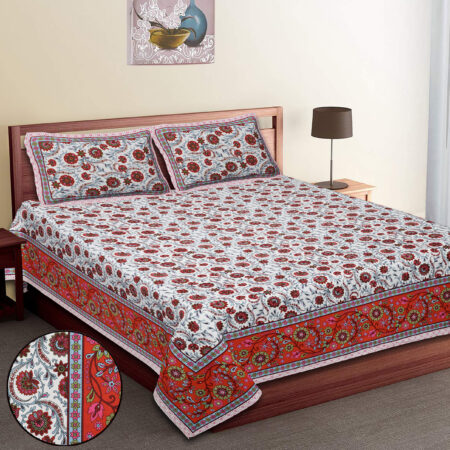 100×108 Inches King Size Bed Sheet – Utsav Print – Pure Cotton – 2 Pillow Covers