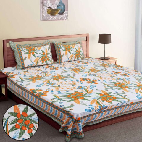 Pure Cotton Utsav 100x108 Inches King Size Bed Sheet - 2 Pillow Covers