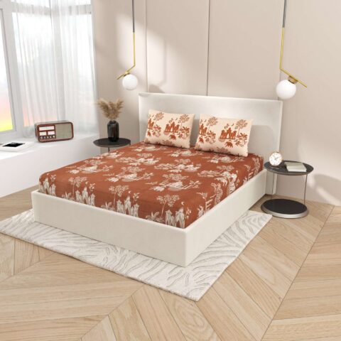 Mustard Colour 108x108 Inches King Size Bedsheet made with Glace Cotton | Cosmos Collection | 2 Pillow Covers - Image 2