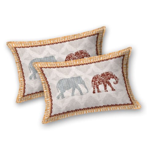 Multicolour Elephant Print 90x108 Inches Double Bed Sheet + 2 Pillow Covers + Jaipur Print Collection - Image 7