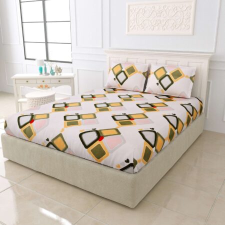 108×108 Inches Glace Cotton King Size Bed Sheet + 2 Pillow Covers + Diva Collection + 9 by 9 Feet King Bedsheet