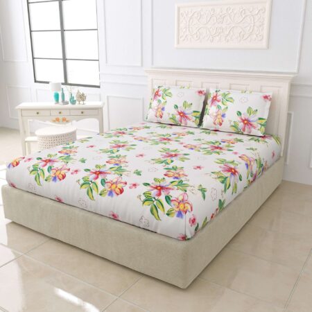 Glace Cotton 108×108 Inches King Size Bedsheet + 2 Pillow Covers + Soft Cotton Fabric + 200 TC