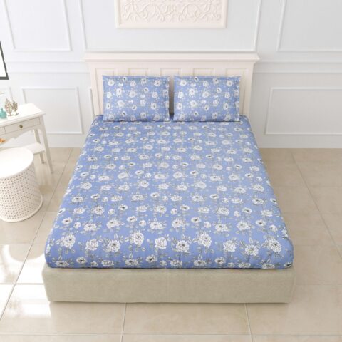 Soft Cotton+108x108 Inches/ 9 by 9 Feet King Size Bedsheet + 2 Pillow Covers + Glace Cotton Fabric