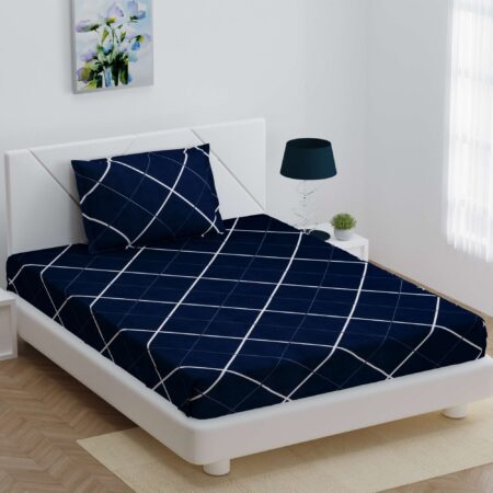 Single Bed 36x78x8 Inches Glace Cotton Elastic Fitted Bedsheet – 1 Pillow Cover – Machine Washable – Fast Colours