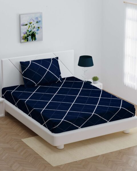 Single Bed 36x78x8 Inches Glace Cotton Elastic Fitted Bedsheet - 1 Pillow Cover - Machine Washable - Fast Colours