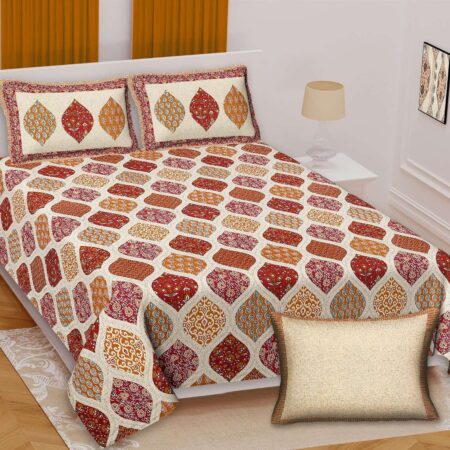 Ajrakh Collection | 100×108 Inches | 8.33×9 Feet King Size Bed Sheet | 2 Pillow Covers | Fast Colours