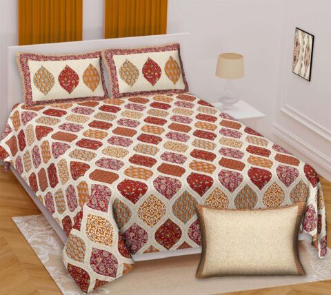 Ajrakh Collection | 100x108 Inches | 8.33x9 Feet King Size Bed Sheet | 2 Pillow Covers | Fast Colours