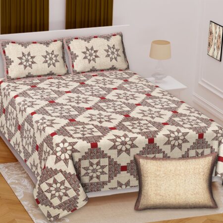 King Size Bedsheet 100×108 Inches Pure Cotton Bed Sheet + 2 Pillow Covers + Ajrakh Collection