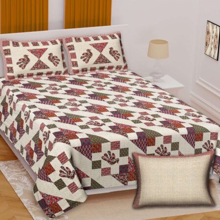 100×108 Inches King Size Bedsheet + Ajrakh Pure Cotton Beddings + 2 Pillow Covers + Machine Washable