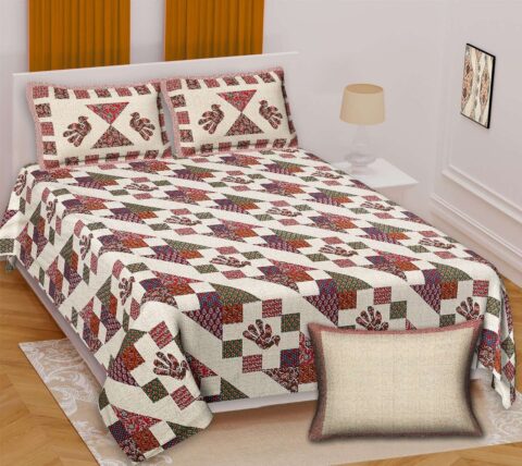 100x108 Inches King Size Bedsheet + Ajrakh Pure Cotton Beddings + 2 Pillow Covers + Machine Washable