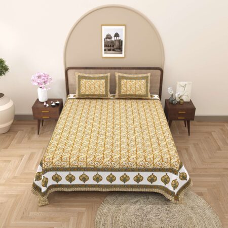 Double/Queen Bed Size 7.5×9 Feet Pure Cotton Sheet with 2 Pillow Covers | Jaipuri Print Bedsheets