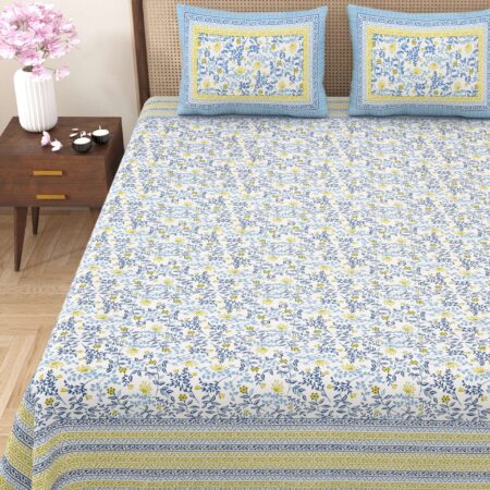 Floral Print 90×108 Inches Queen/Double Bed Pure Cotton Bedsheet | 2 Pillow Covers | Sharma Decoration | Fast Colours