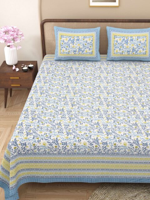 Floral Print 90x108 Inches Queen/Double Bed Pure Cotton Bedsheet | 2 Pillow Covers | Sharma Decoration | Fast Colours - Image 2