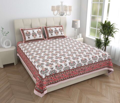 Jaipuri Cotton Bedsheet Double Bed + 2 Pillow Covers + 90x108 Inches + Cotton Bedsheet Double Bed King Size