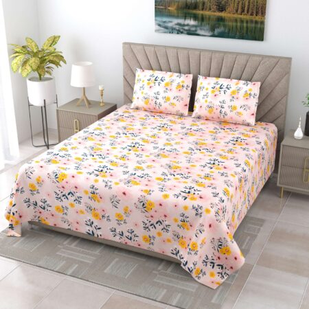 9 by 9 feet Glace Cotton King Size Bedsheet + 2 Pillow Covers + 108×108 Inches Cotton Bedsheet King Size