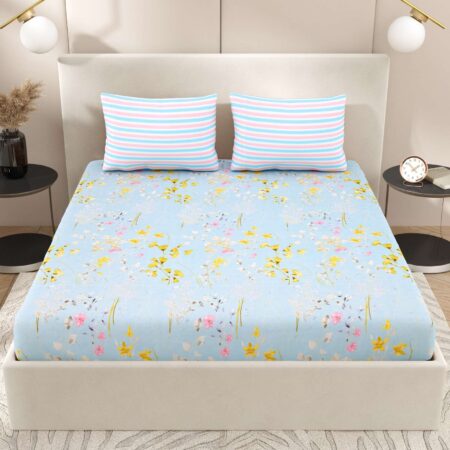 Sharma Decoration | Glace Cotton 108×108 inches King Size Bedsheet with 2 Pillow Covers | King Cotton Bedsheet | Fast Colours