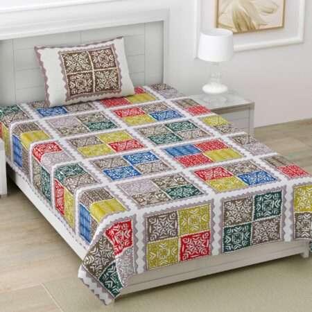 Single Bed 60×90 Inches + Pure Cotton + 1 Pillow Cover + Cotton Bed Sheet for Single Bed