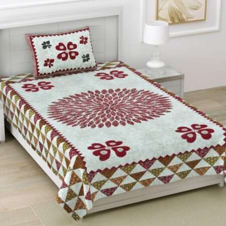 Cotton Single Bedsheet with Pillow Cover | 60×90 Inches | 5×7.5 Feet (LxW) | 1 Pillow Cover | Sharma Decoration